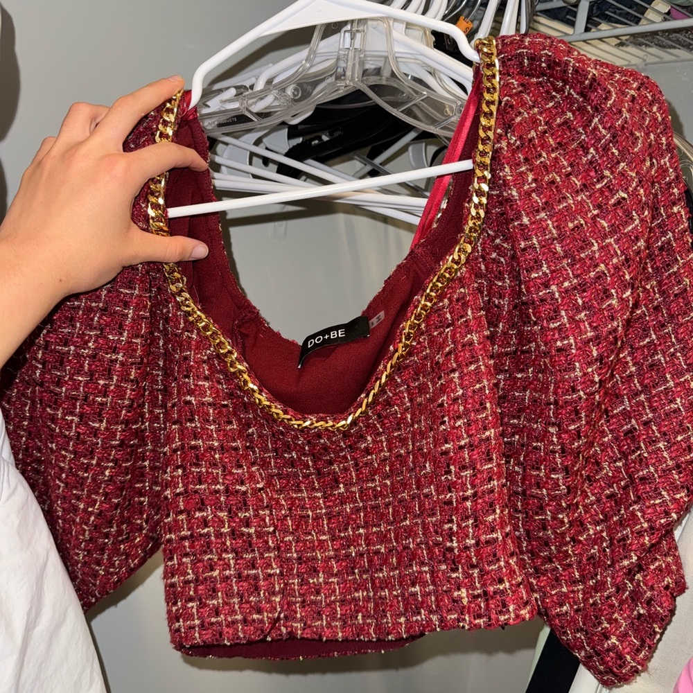 DO+BE Red Embellished Crop Blouse